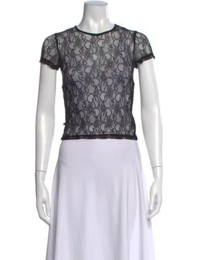 Pre-owned Miaou Lace Pattern Crew Neck Top In Neutrals