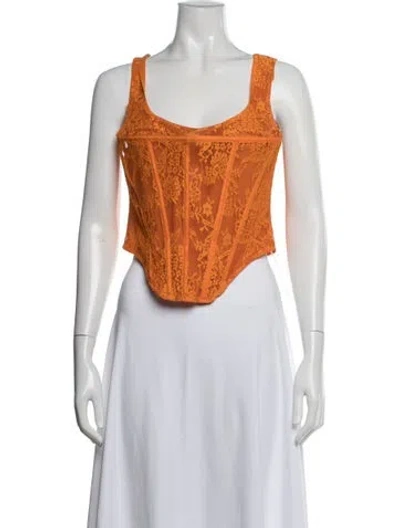 Pre-owned Miaou Lace Pattern Scoop Neck Crop Top In Orange