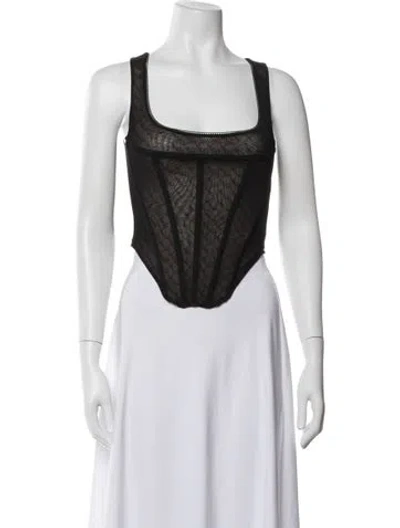 Pre-owned Miaou Lace Pattern Square Neckline Crop Top In Black