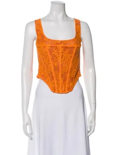 Pre-owned Miaou Lace Pattern Square Neckline Crop Top In Orange