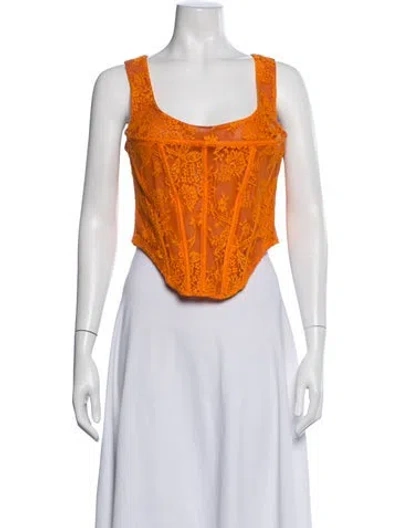 Pre-owned Miaou Lace Pattern Square Neckline Crop Top In Orange