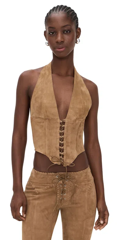 Miaou Lace Up Mara Corset Tan In Brown