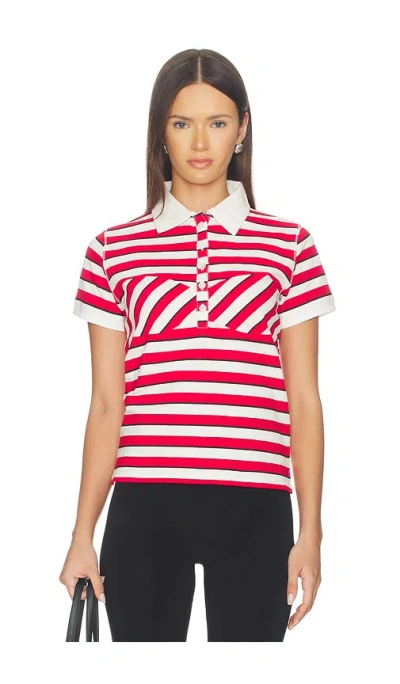 Miaou Lou Polo Top Warped Stripe In Red