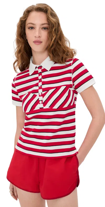 Miaou Lou Polo Top Warped Stripe In Red