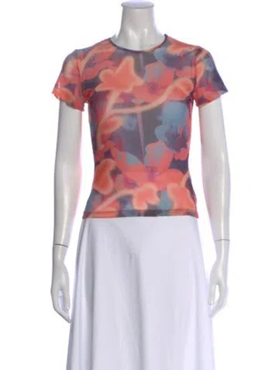 Pre-owned Miaou Mesh Floral Print T-shirt In Orange