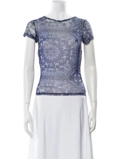 Pre-owned Miaou Mesh Paisley Print Top In Blue