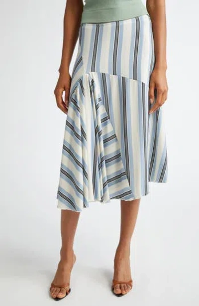 Miaou Mila Stripe Stretch Jersey Midi Skirt In White/black And Blue Stripe