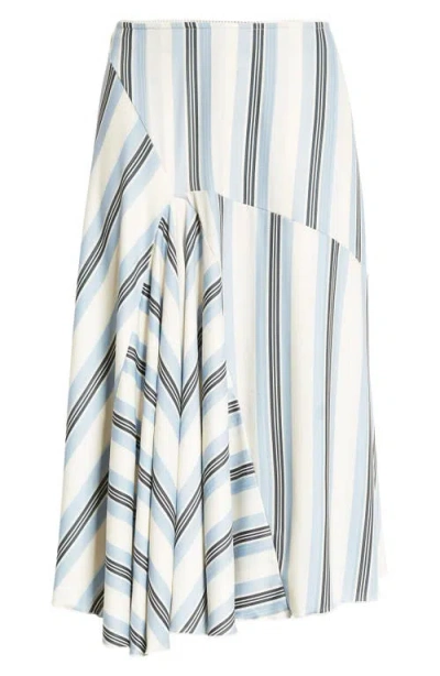 Miaou Mila Stripe Stretch Jersey Midi Skirt In White/ Black And Blue Stripe