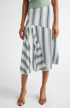 Miaou Mila Stripe Stretch Jersey Midi Skirt In White/black And Blue Stripe