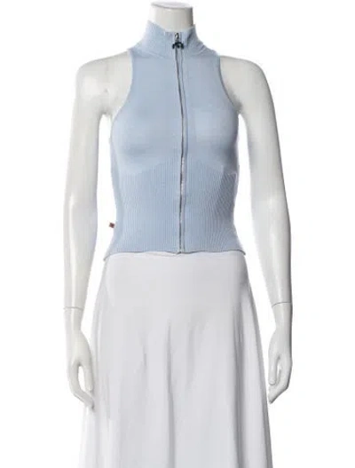 Pre-owned Miaou Mock Neck Sleeveless Crop Top In Blue/white