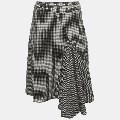 Pre-owned Miaou Monochrome Gingham Seersucker Mila Skirt Xs In Black