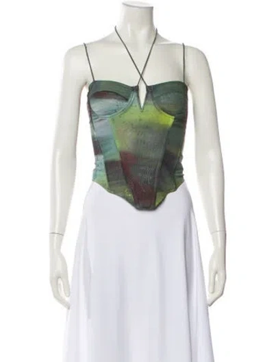 Pre-owned Miaou Nylon Patterned Top In Green