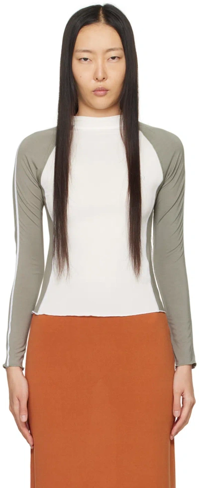 Miaou Off-white & Khaki Madeline Long Sleeve T-shirt