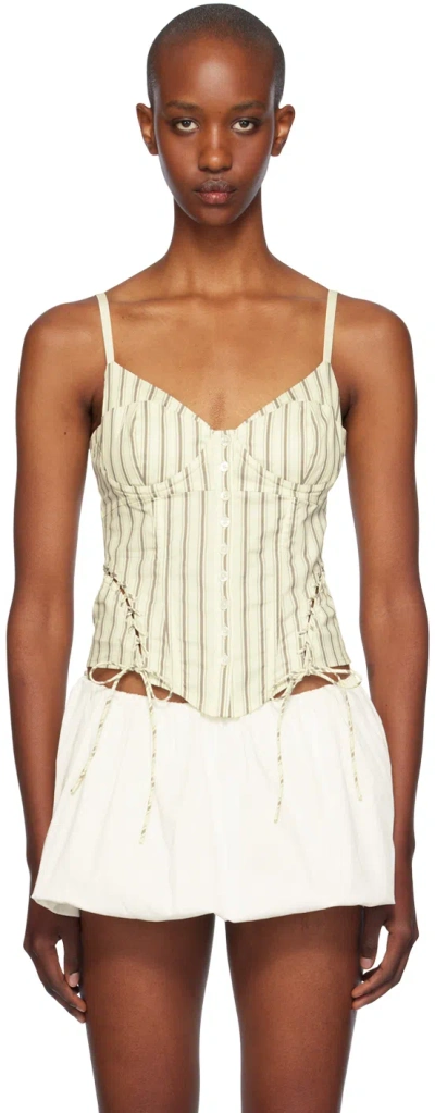 Miaou Off-white Christina Corset Top In White Stripe