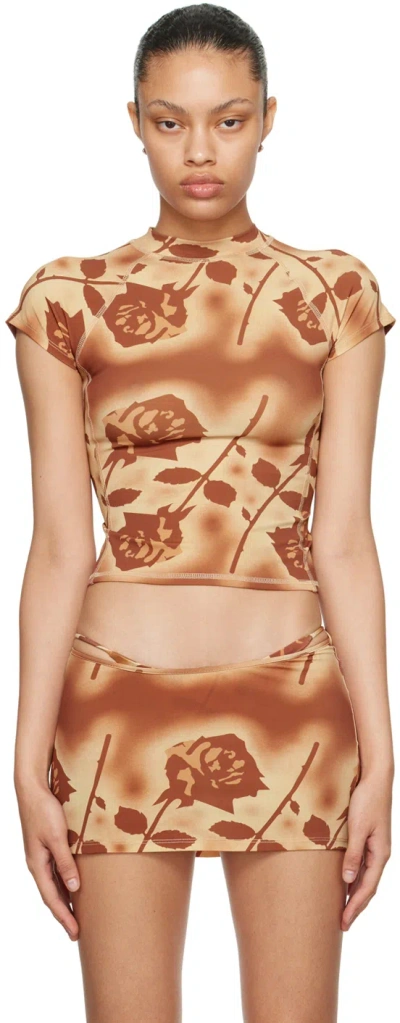 Miaou Orange Frankie T-shirt In Stenciled Rose