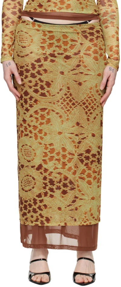 Miaou Orange Topanga Maxi Skirt In Lace Orange