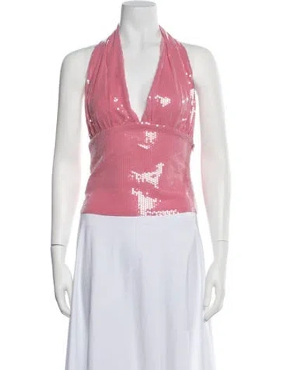 Pre-owned Miaou Patterned Halterneck Crop Top W/ Tags In Pink