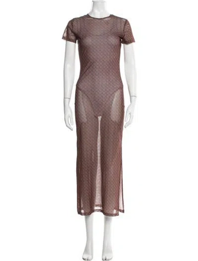 Pre-owned Miaou Patterned Long Dress In Brown