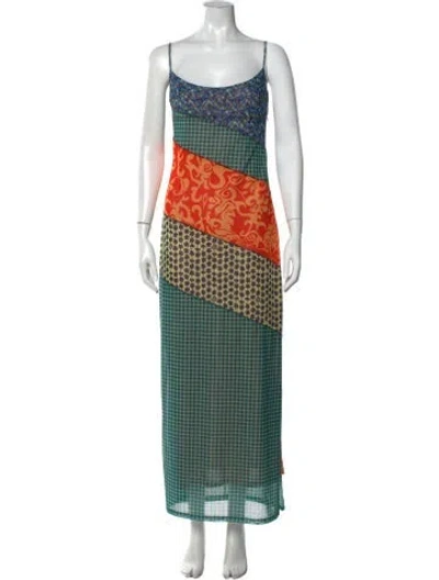 Pre-owned Miaou Patterned Long Dress In Green