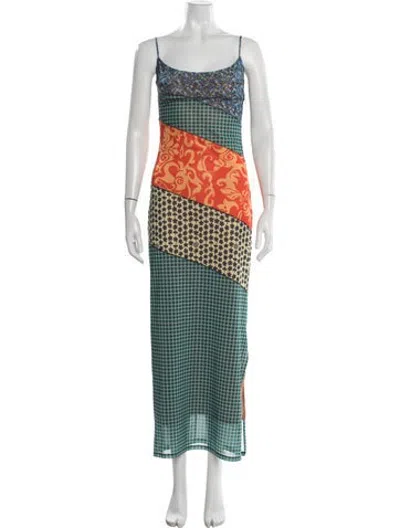 Pre-owned Miaou Patterned Long Dress In Green