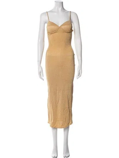 Pre-owned Miaou Patterned Midi Length Dress W/ Tags In Gold