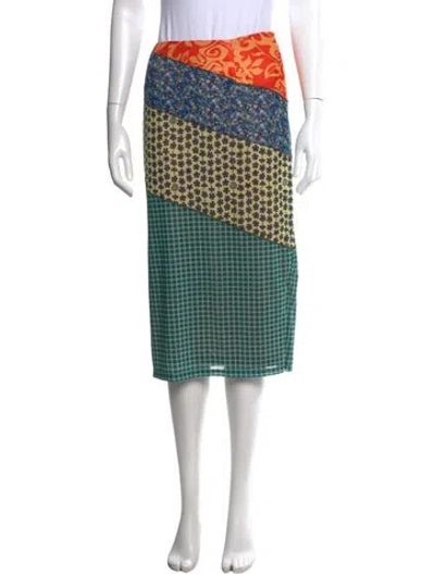 Pre-owned Miaou Patterned Midi Length Skirt In Green