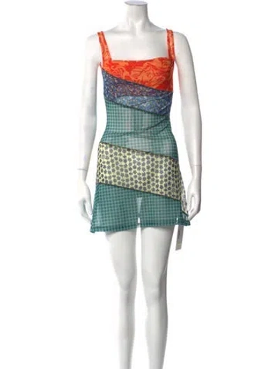 Pre-owned Miaou Patterned Mini Dress In Green/orange