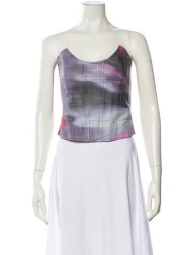 Pre-owned Miaou Patterned Scoop Neck Crop Top In Blue