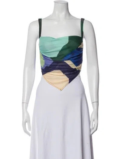Pre-owned Miaou Patterned Square Neckline Crop Top In Multi