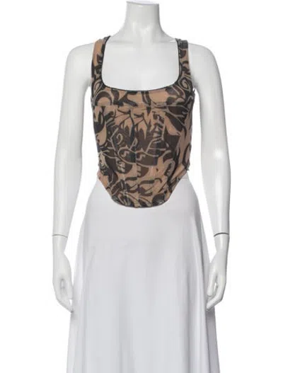 Pre-owned Miaou Patterned Square Neckline Crop Top W/ Tags In Neutrals