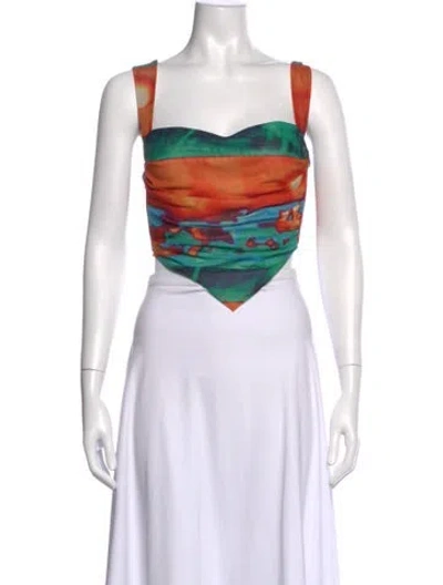 Pre-owned Miaou Patterned Square Neckline Top In Orange