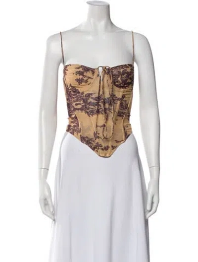 Pre-owned Miaou Patterned Tie Neck Top In Brown