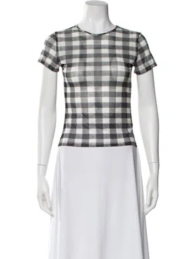 Pre-owned Miaou Plaid Print Crew Neck Top In Blue