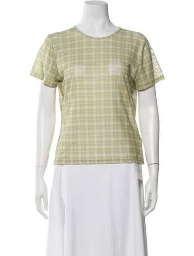 Pre-owned Miaou Plaid Print Crew Neck Top In Green