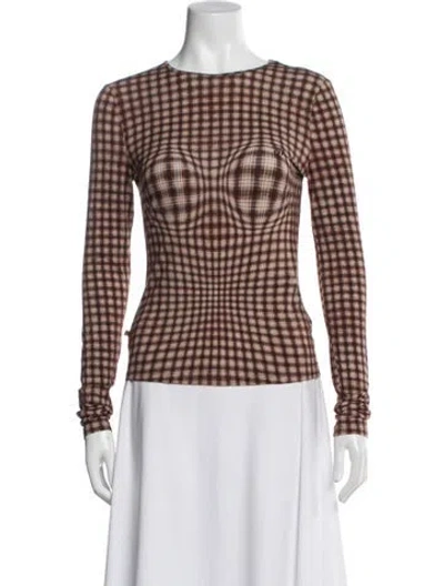 Pre-owned Miaou Plaid Print Crew Neck Top In Multi