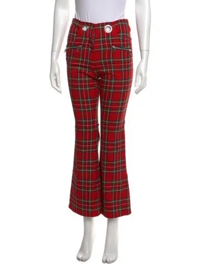 Pre-owned Miaou Plaid Print Flared Pants In Red