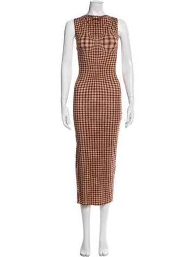 Pre-owned Miaou Plaid Print Long Dress In Brown