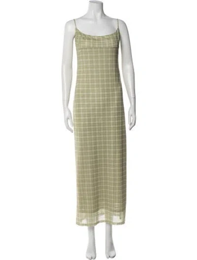 Pre-owned Miaou Plaid Print Long Dress In Green