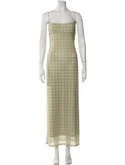 Pre-owned Miaou Plaid Print Long Dress In Green
