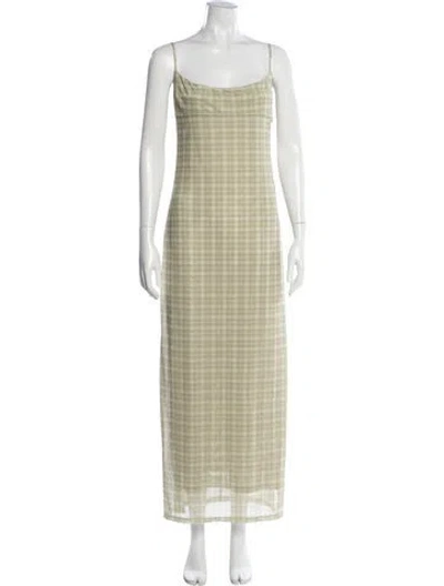 Pre-owned Miaou Plaid Print Long Dress In Green
