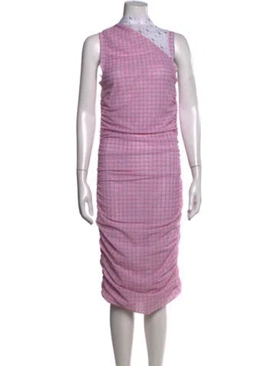 Pre-owned Miaou Plaid Print Midi Length Dress W/ Tags In Pink
