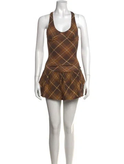 Pre-owned Miaou Plaid Print Mini Dress In Brown