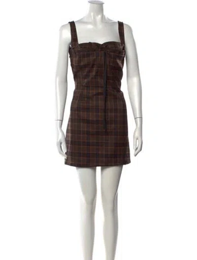 Pre-owned Miaou Plaid Print Mini Dress In Brown