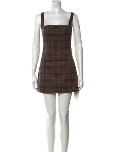 Pre-owned Miaou Plaid Print Mini Dress In Brown