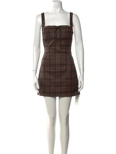 Pre-owned Miaou Plaid Print Mini Dress W/ Tags In Brown
