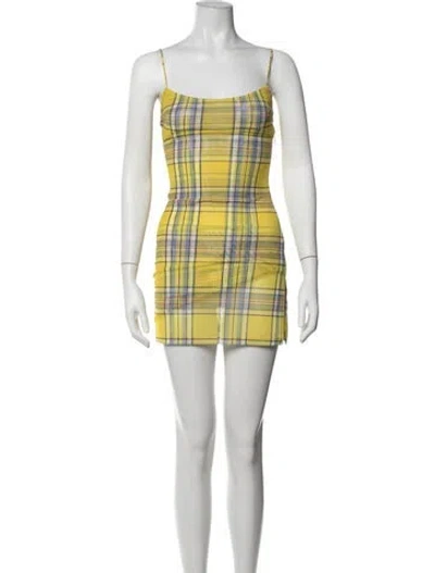 Pre-owned Miaou Plaid Print Mini Dress W/ Tags In Yellow