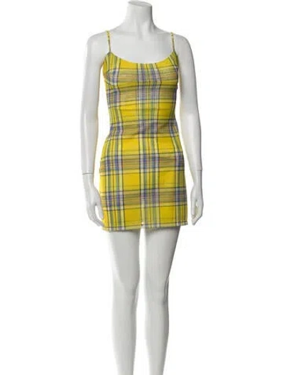Pre-owned Miaou Plaid Print Mini Dress In Yellow
