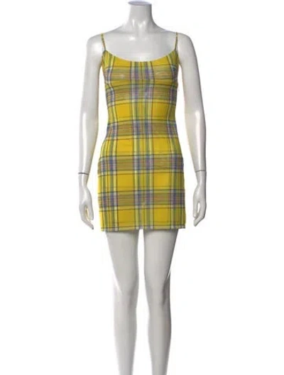 Pre-owned Miaou Plaid Print Mini Dress In Yellow