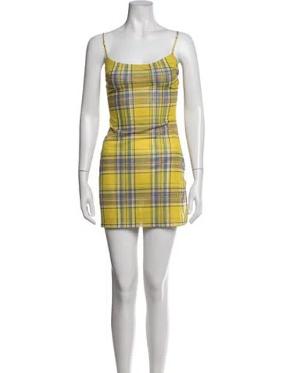 Pre-owned Miaou Plaid Print Mini Dress In Yellow