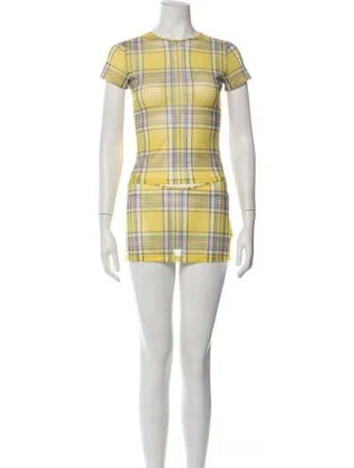 Pre-owned Miaou Plaid Print Skirt Set In Green